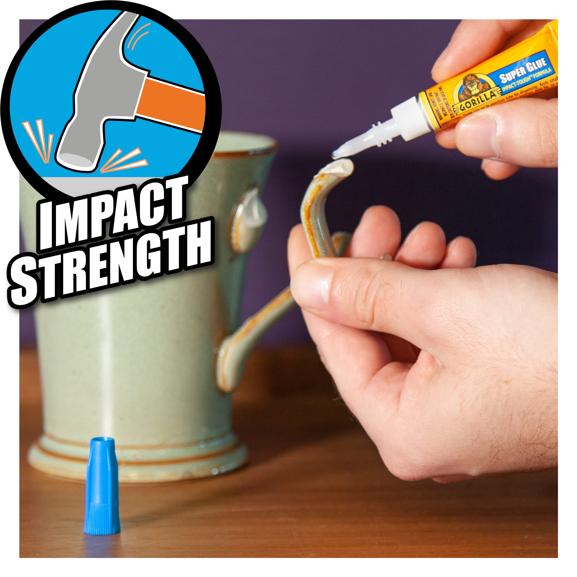 Gorilla Super Glue, 15g – All Purpose, Impact Tough & Fast Setting with Anti-Clog Cap Ideal for Metal, Ceramics, Leather & More